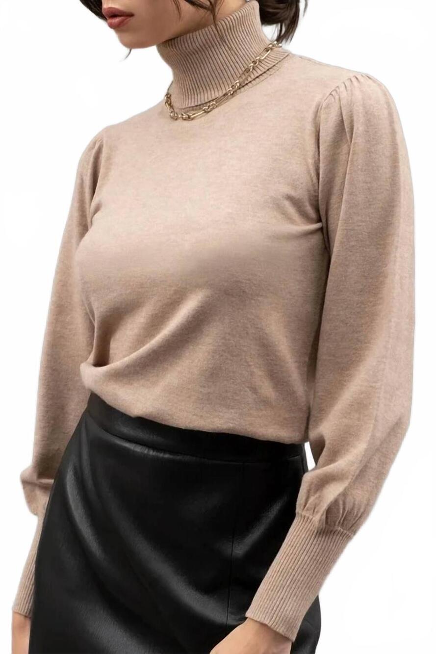 NEW BLU PEPPER solid high turtle neck long sleeve knit top in oatmeal